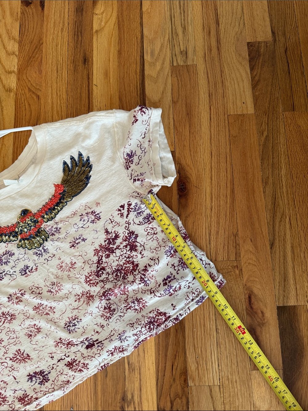We The Free crop Cream Tee with sequined eagle size large - Picture 11 of 14